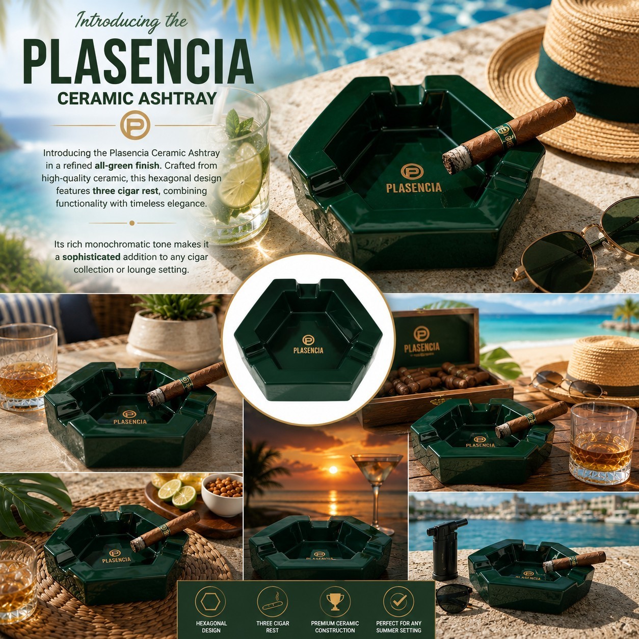 Plasencia Ceramic Ashtray in Emerald Green