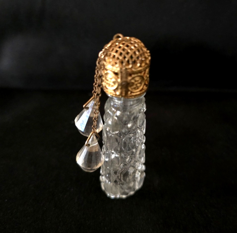 Vintage Antique Perfume Bottle Czech Irice Clear Crystal Dangles 1920's LOVELY Vintage Antique Perfume Bottle Czech Irice Clear Crystal Dangles 1920's LOVELY