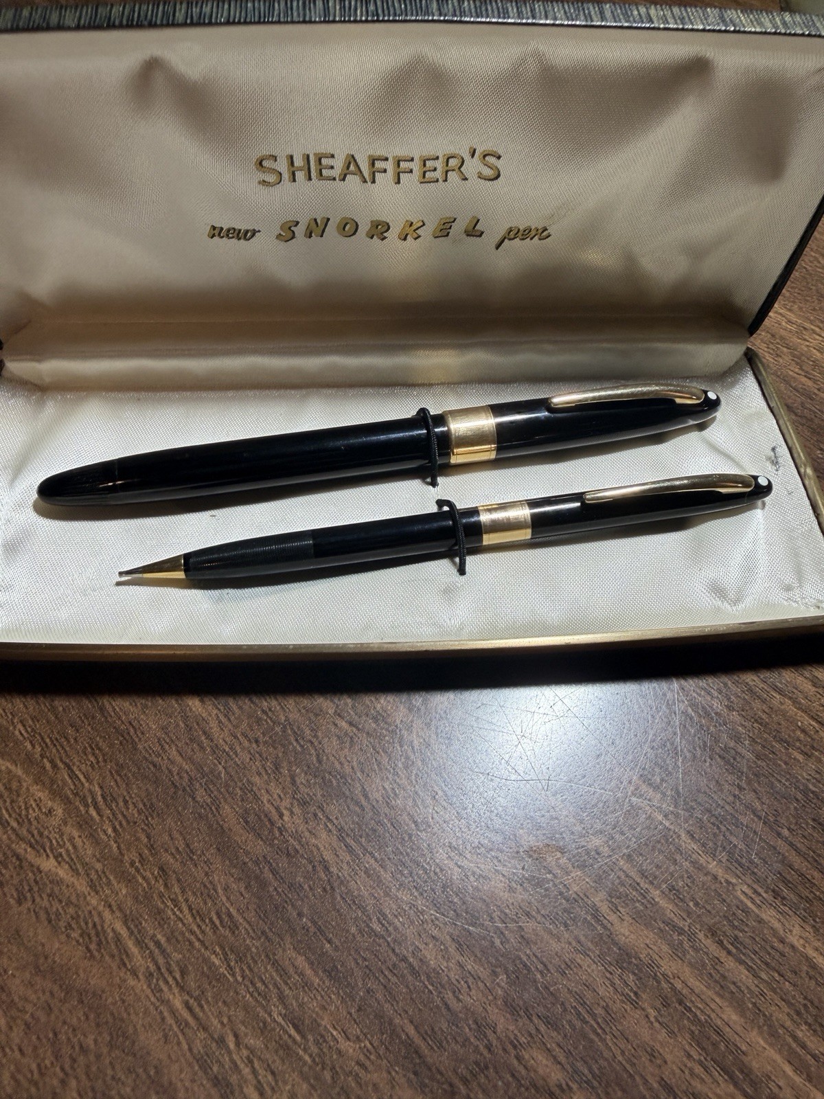 Vintage Black Sheaffer\'s Admiral Snorkel 14k Nib Fountain Pen Pencil Set