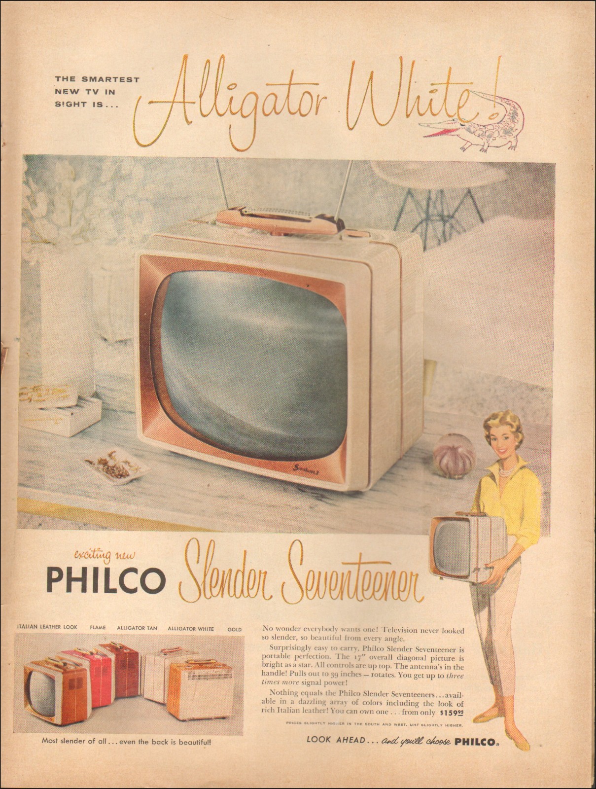 1958 Vintage ad Philco Slender Seventeen retro television Art portable  02/07/26