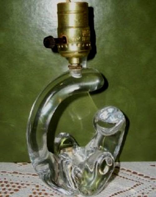 1920s French Baccarat Crystal Free Form Lamp Boudoir Art Deco Label Paris France