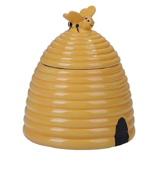 PT  Yellow Beehive Hand Painted Ceramic Cookie Jar