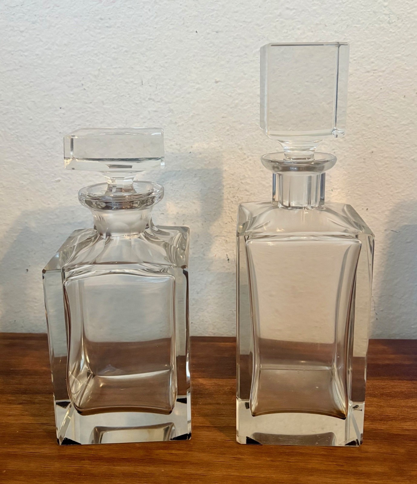 PAIR Vintage Bruno Posselt Art Deco MCM Crystal Liquor Whisky Square Decanters