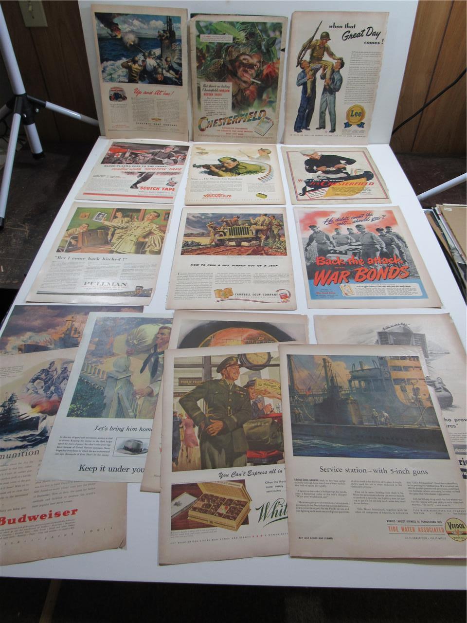 ORIGINAL VINTAGE ANTIQUE ~ 1940s WWII MIXED OTHER WAR ~  MAGAZINE PRINT ADs  LOT