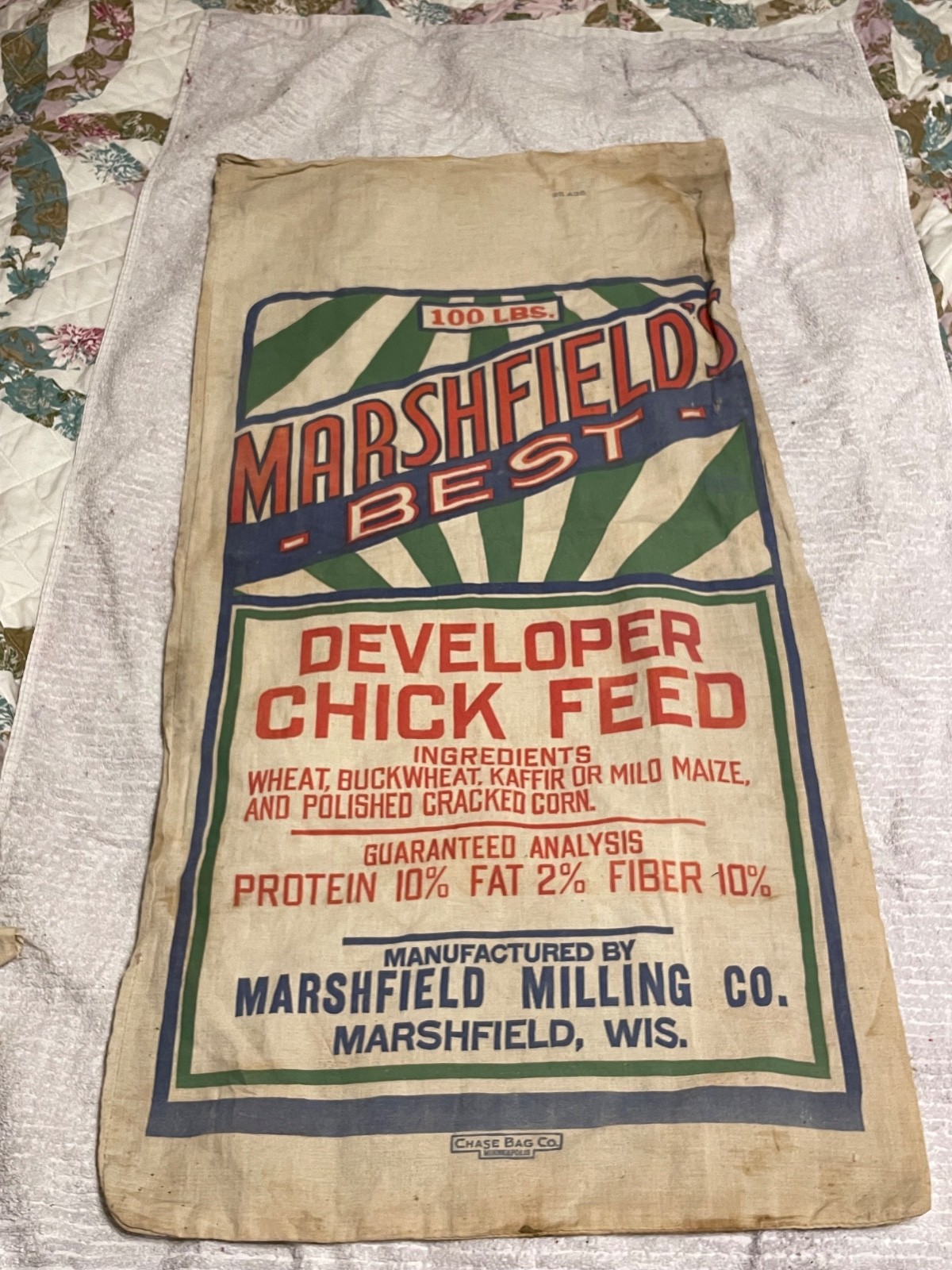 VTG Marshfield Best Chick Feed Cloth Bag 100 Pounds  As Found