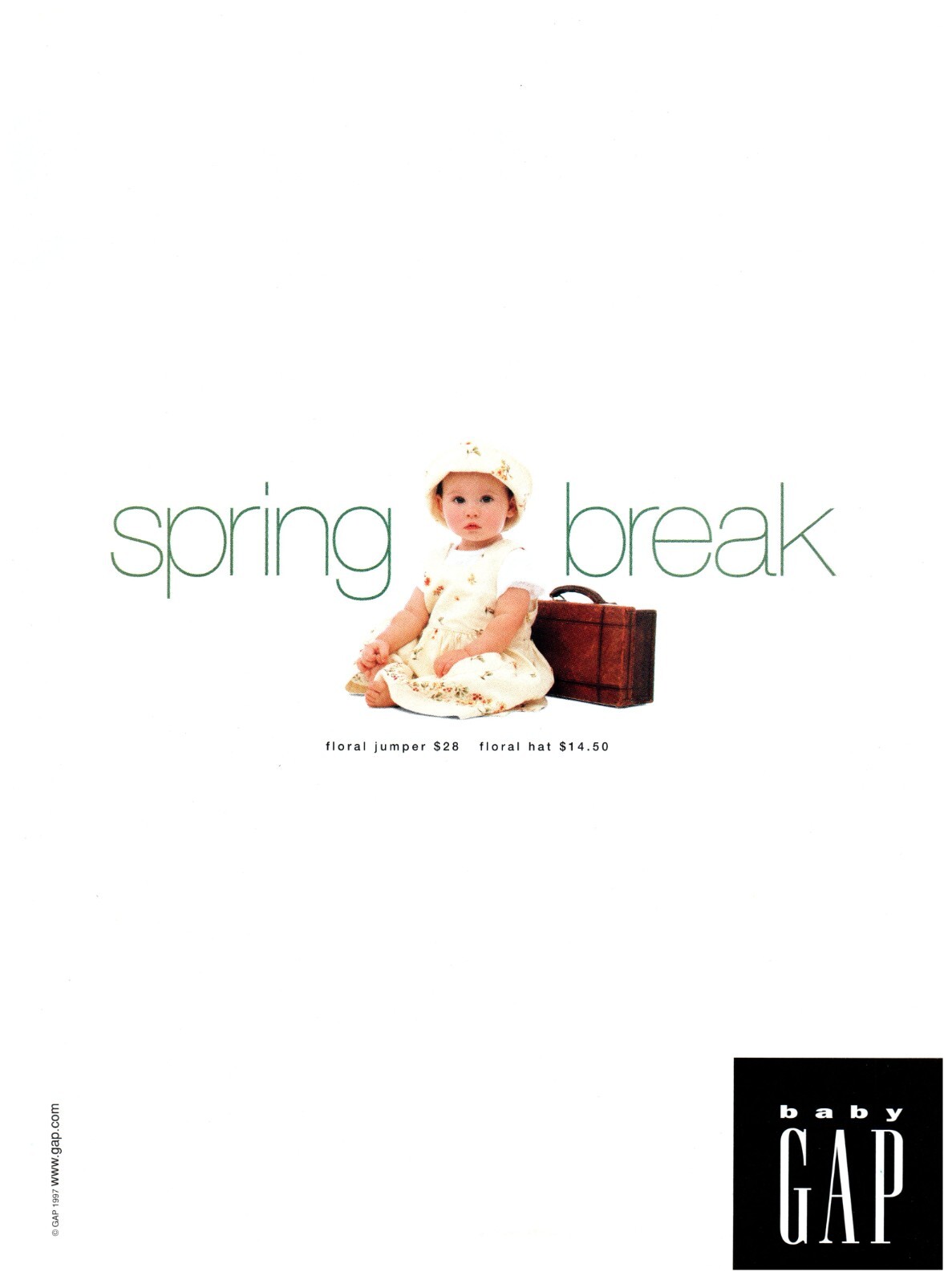 1997 PRINT AD, Baby Gap Spring Break Collection Cute Baby Girl Floral Jumper Hat