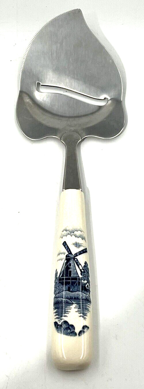 Vintage Delft Holland Windmill Cheese Slicer Knife Ceramic Handle Stainless 9.5\