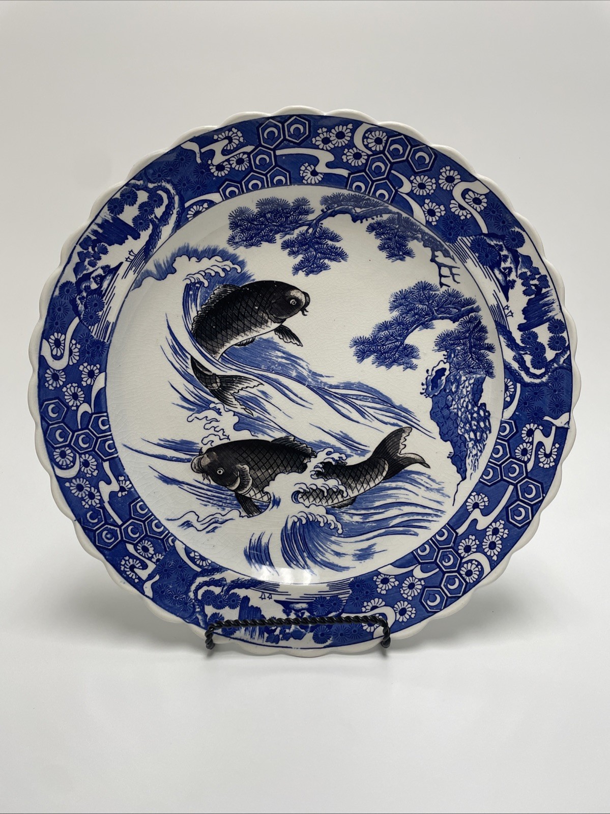 16” Vintage Japanese Scalloped Imari Platter with Gilt Detailing