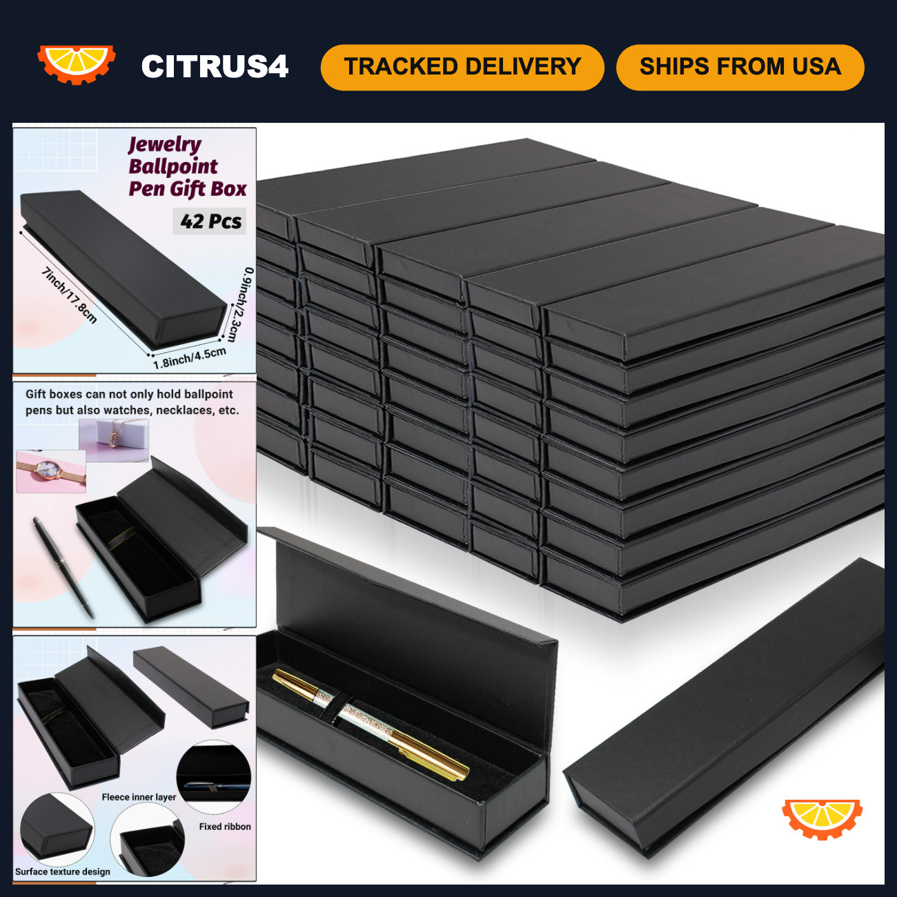 42 Pcs Luxury Pen Gift Set - Empty Black Cardboard Case with Cushion Insert