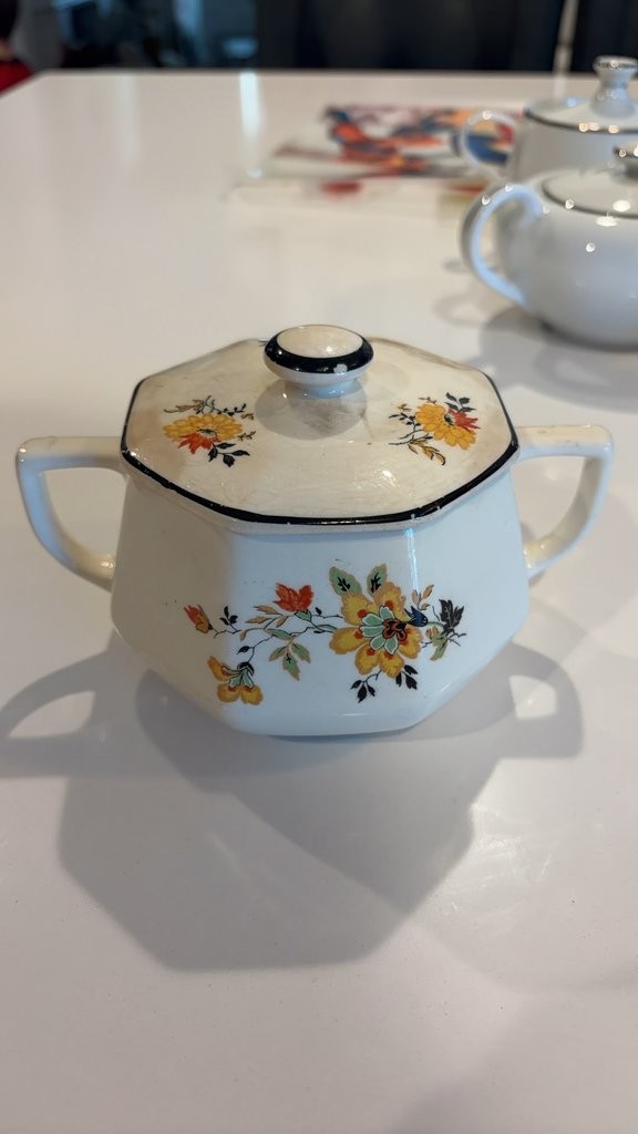 Homer Laughlin Vintage Sugar Bowl with Floral Design
