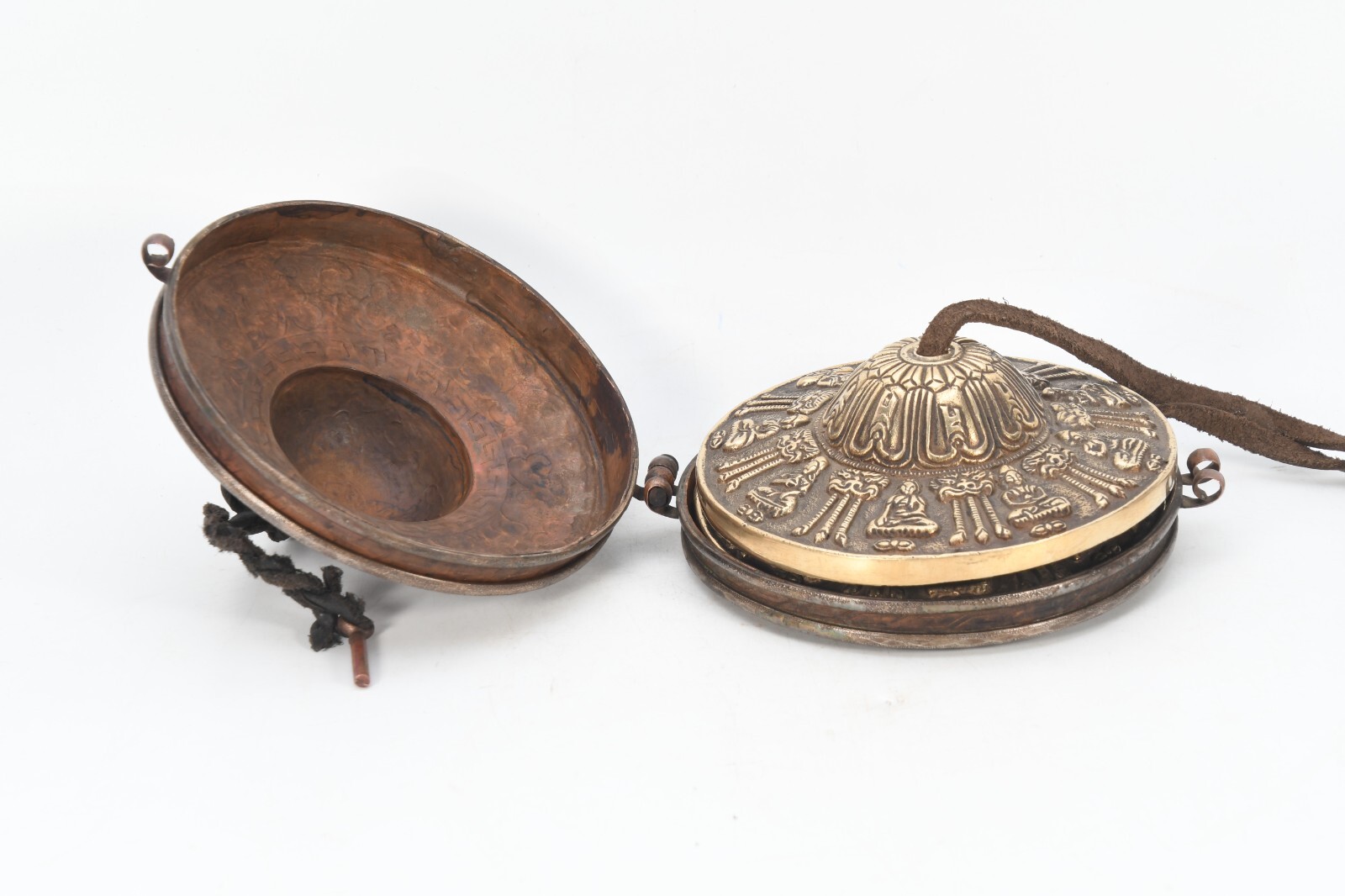 Vintage Handcrafted Tibetan Tingsha Cymbals with Embossed Copper Protective Case