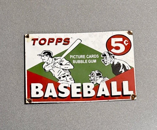 VINTAGE 12” TOPS BASEBALL BUBBLE GUM PORCELAIN SIGN CAR GAS OIL TRUCK MOTORCYCLE