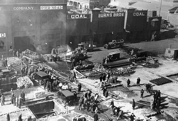 Fire aboard the Muenchen at Pier 42 North River New York Old Photo