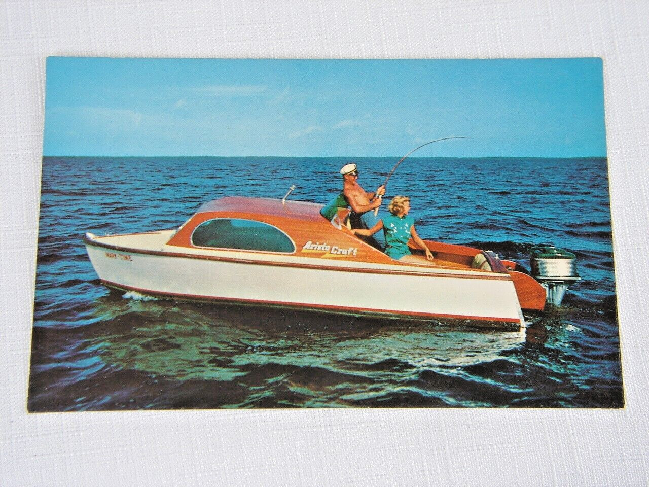 Vintage Aristo Craft Boats Fisherman Girl Isle Of Palms, SC Postcard Unused