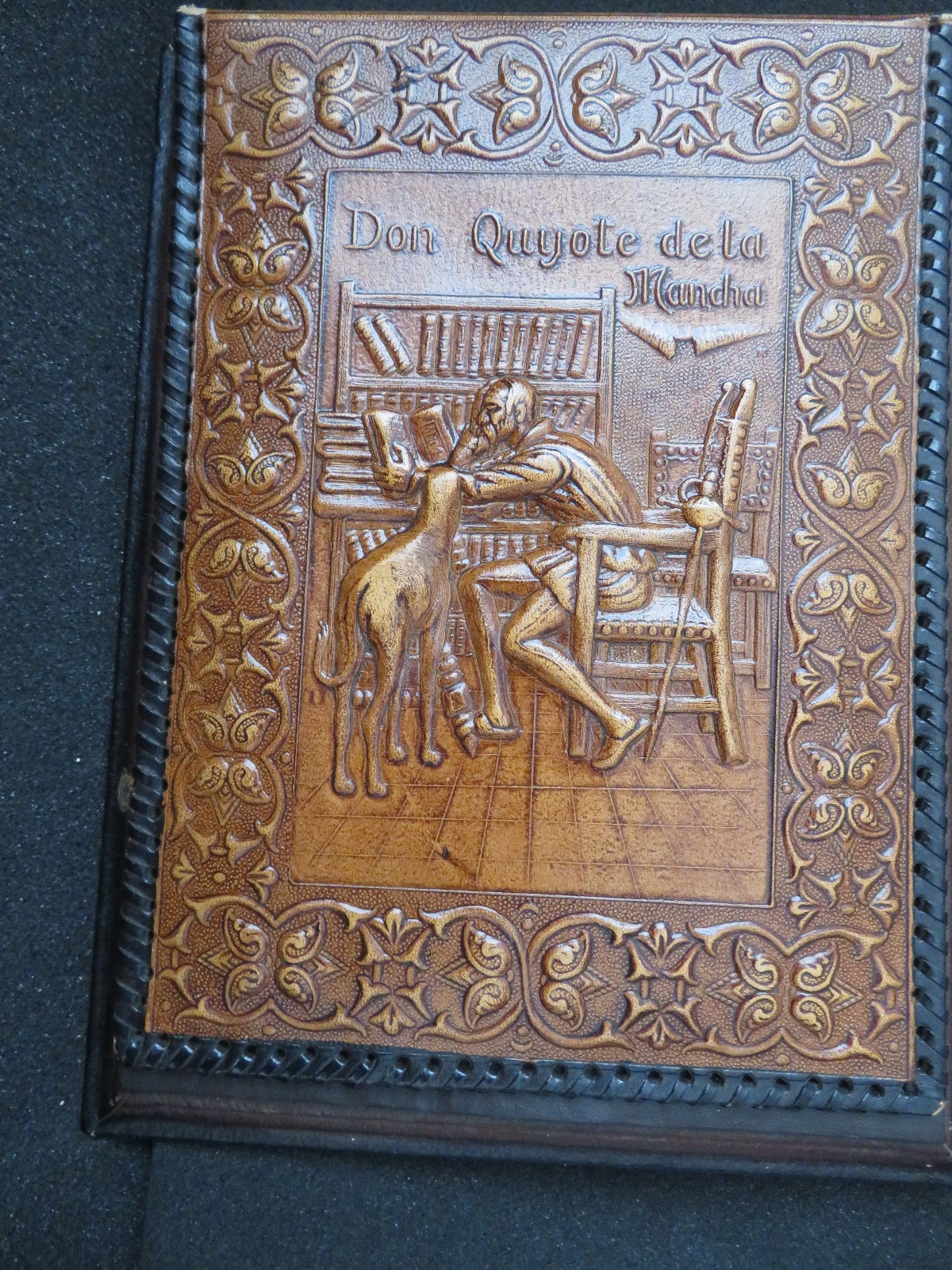 Don Quixote de la Mancha Hand Tooled Leather Note Pad Vtg Great