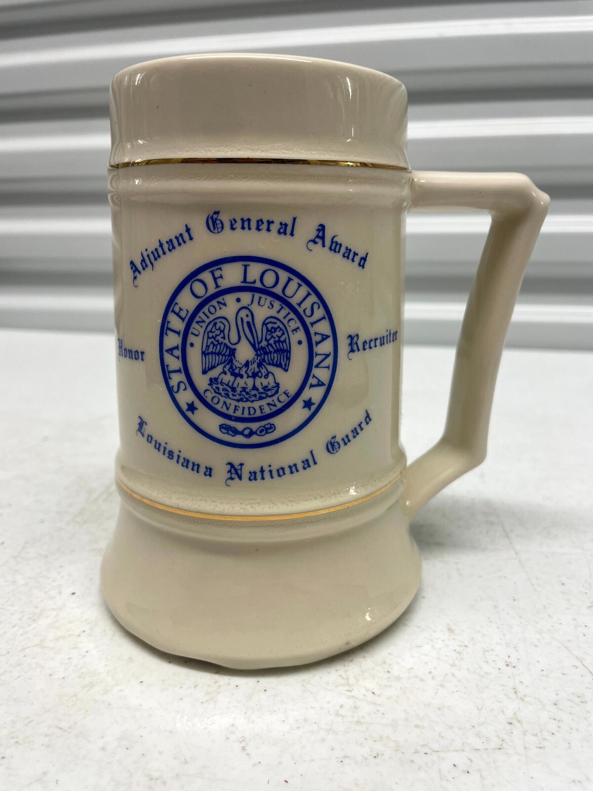 Adjutant General Award Honor Recruiter Louisiana National Guard Ceramic Beer Mug