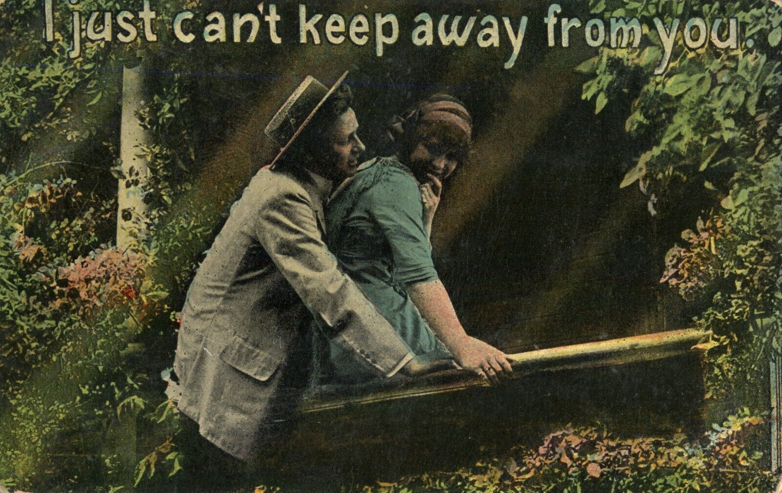 Antique 1915 Vintage Postcard Romance I Just Can\'t Keep Away From You Postcard