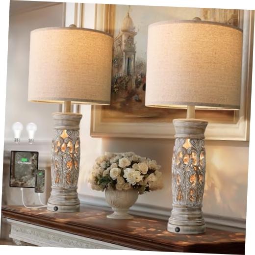 27.25”Farmhouse Table Lamps Set of 2 with Night 27.25\