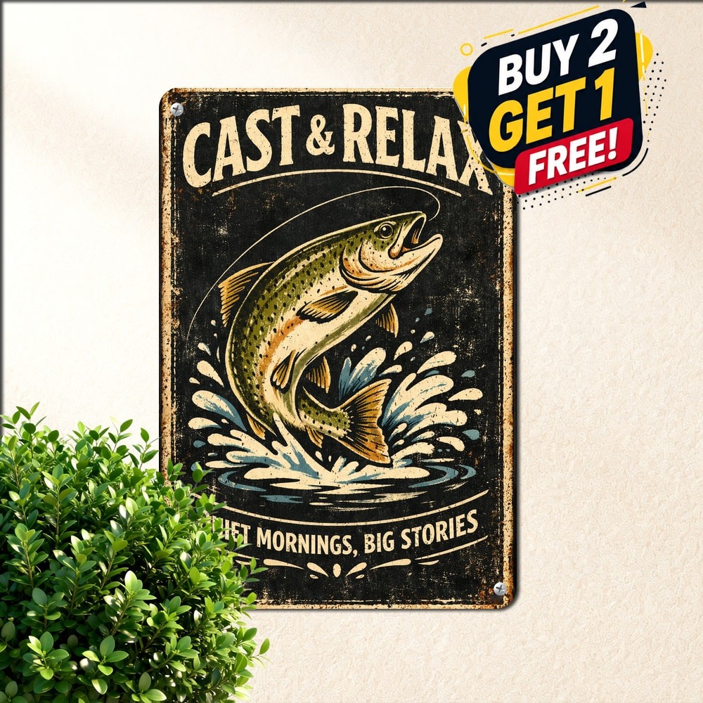 Master Baiter Funny Fishing Slogan Tin Sign Retro Angler Lake Cabin Metal Plaque