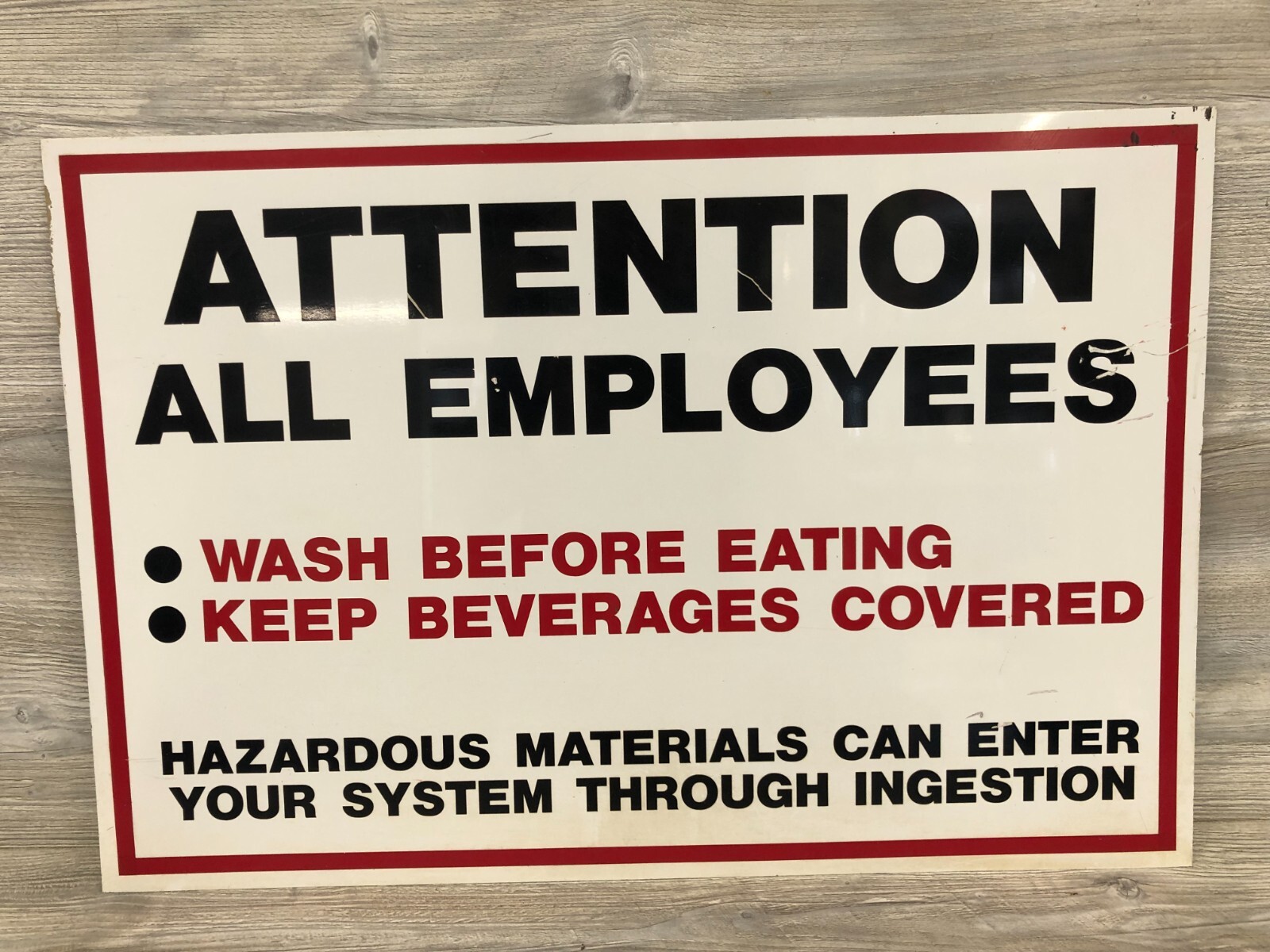 Vintage ATTN EMPLOYEES WASH BEFORE EATING Metal Factory Warning Sign 30
