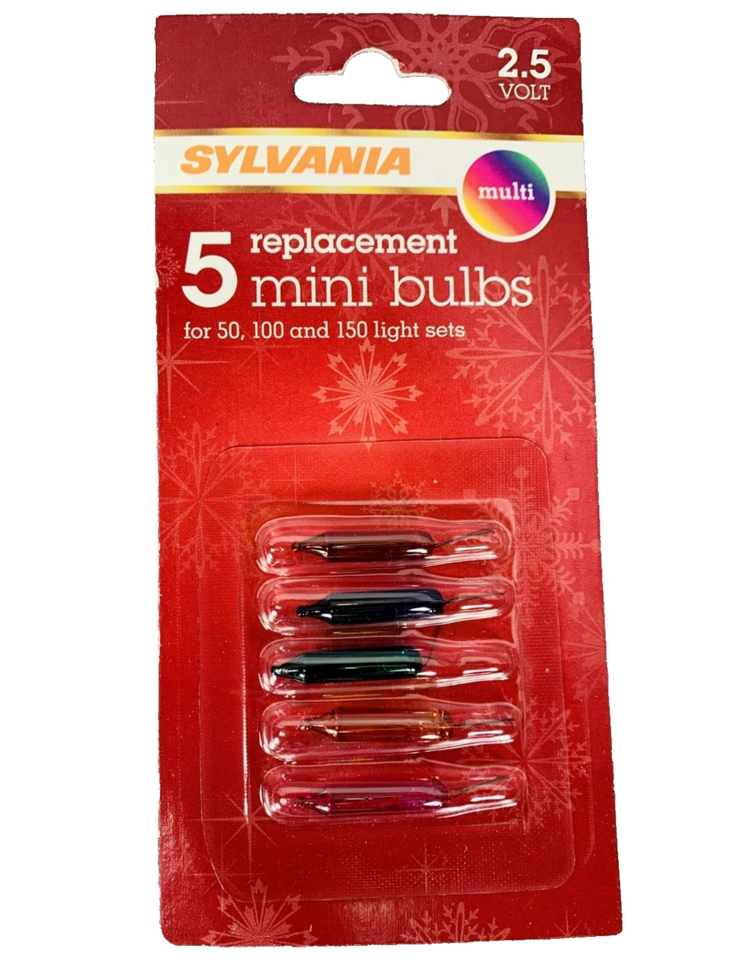 2.5 volt Sylvania Multi Mini Christmas Light Bulbs for 50 100 150 Strings 5 pack