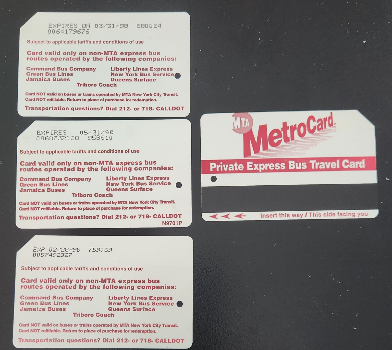 RARE Lot Of 3 Private Bus Metrocard. All 3 Different versions. No Value. RARE Lot Of 3 Private Bus Metrocard. All 3 Different versions. No Value.