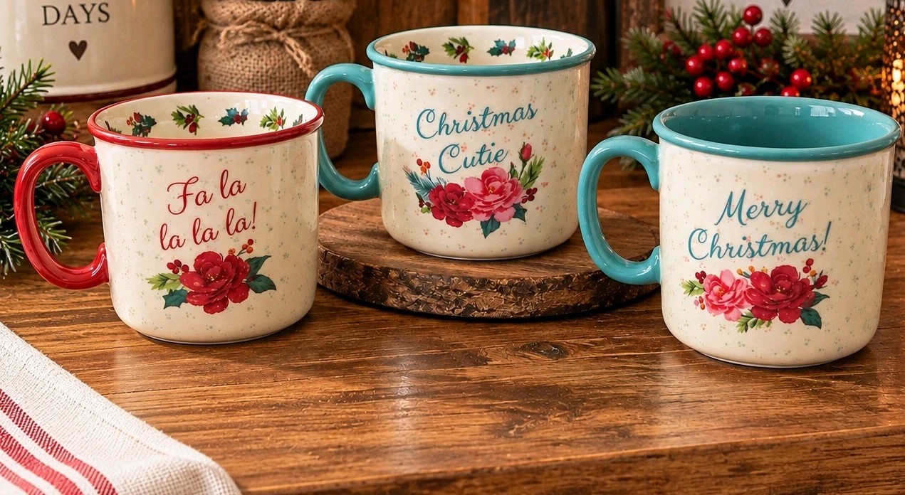 Pioneer Woman Coffee Mugs Set of 3 Holiday Cheer Christmas Pioneer Woman Coffee Mugs Set of 3 Holiday Cheer Christmas