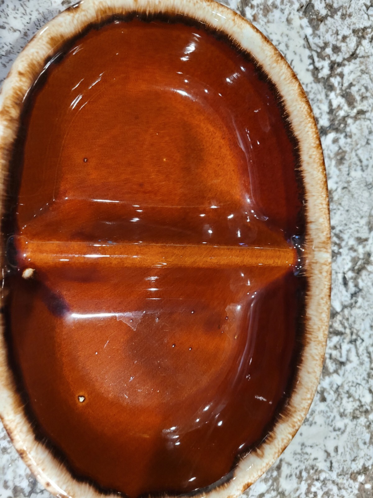Vintage Hull Brown Drip Divided Serving Bowl Vegetable Bowl Casserole 