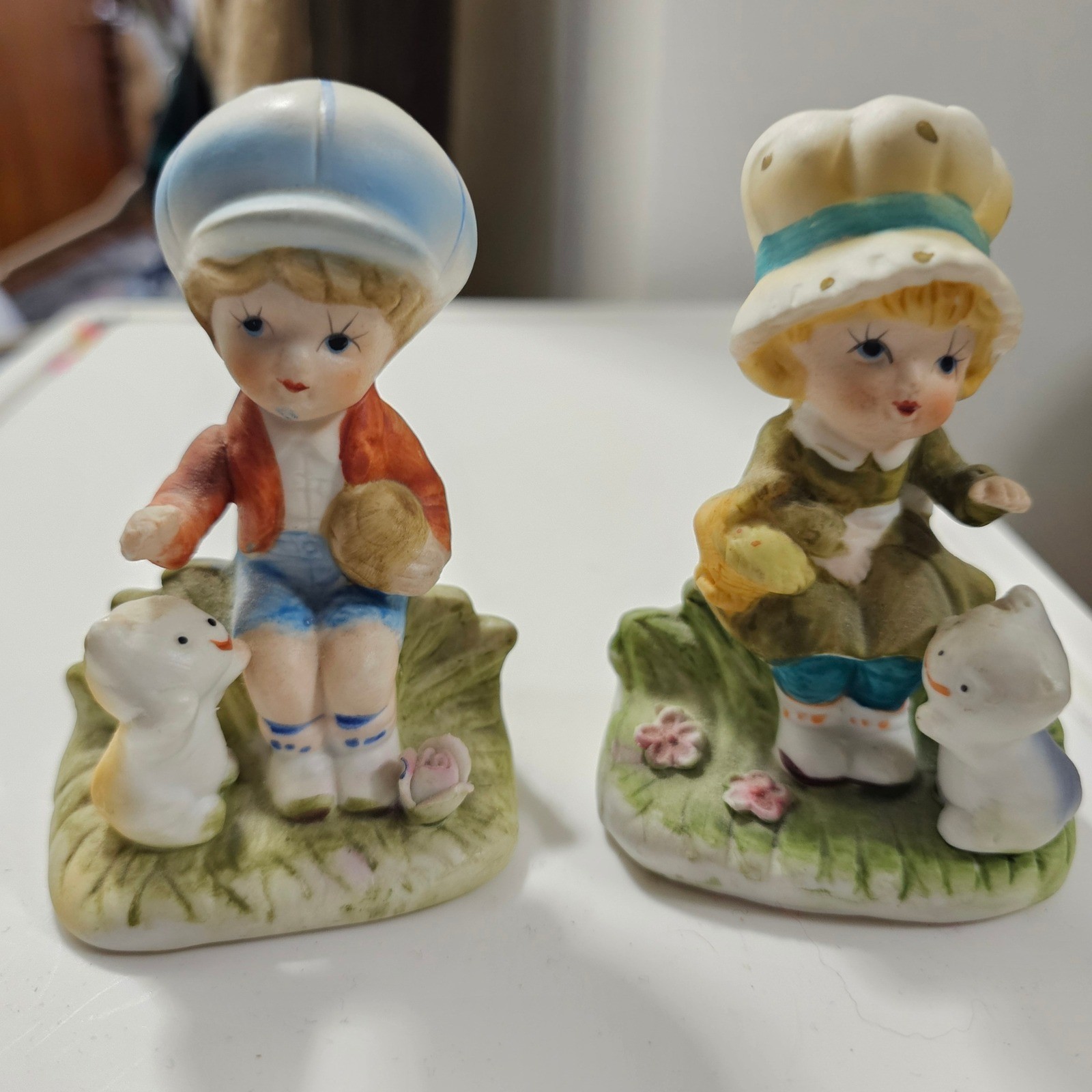 Vintage Homco Porcelain Boy and Girl Figurines 1430 Set of 2 Hand Painted Bisque