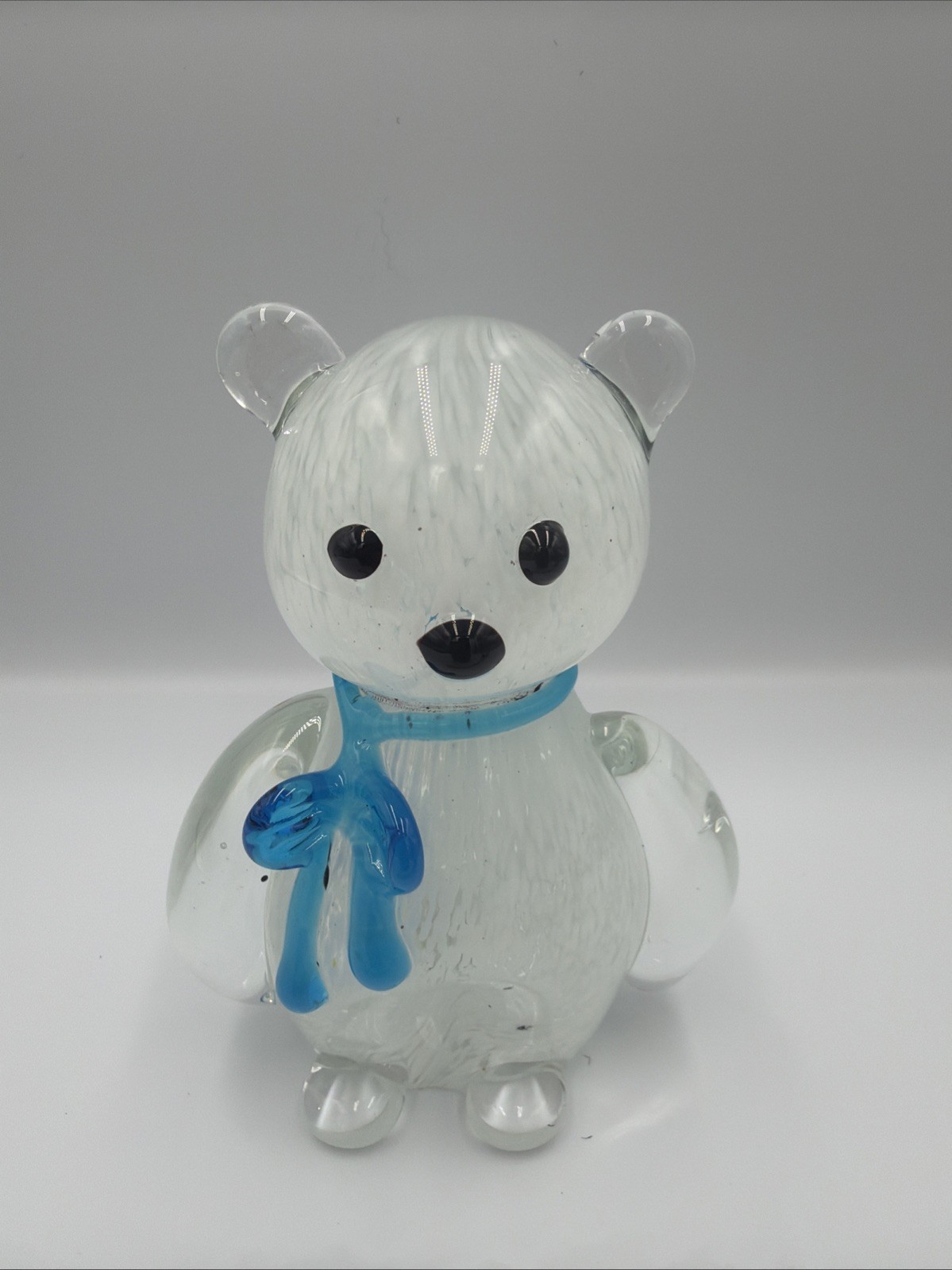 solid vintage handcrafted art glass polar bear  spaccato or confetti glass