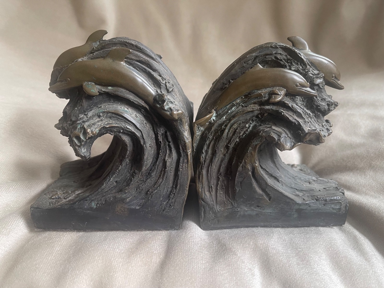 Joseph Addotta Bronze Sculpture Dolphins on a Wave Bookends Joseph Addotta Bronze Sculpture Dolphins on a Wave Bookends