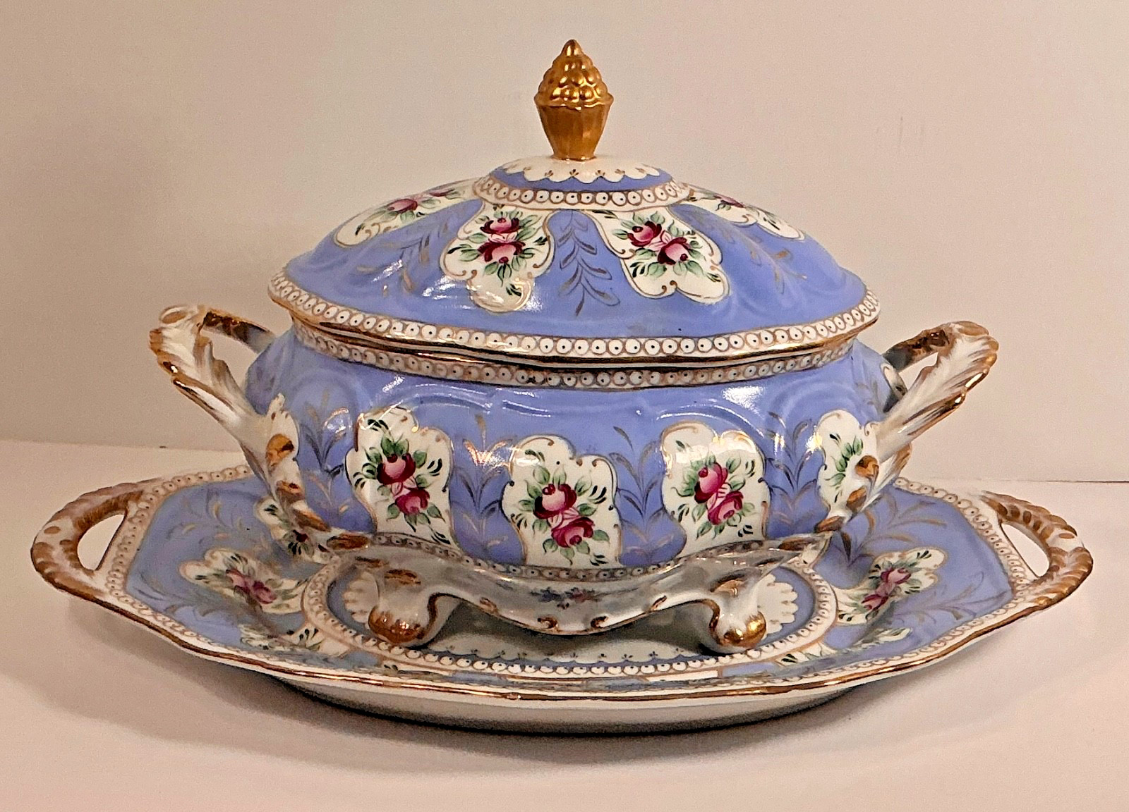 Antique Richard Klemm Dresden Floral & Lavender Lidded Tureen and Underplatter