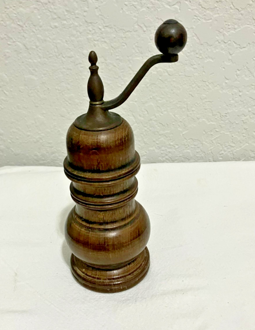 Vintage Wood and Metal Hand Crank Pepper Mill / Grinder