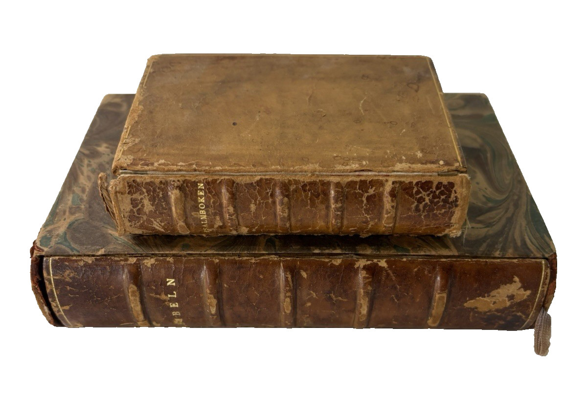 Rare 2 Early Swedish Religious Books 1917 Bibeln Bible & 1937 Psalmboken Leather