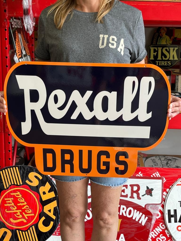 Vintage Style Metal Sign Rexall Drugs NOT Porcelain 24x18 Made USA