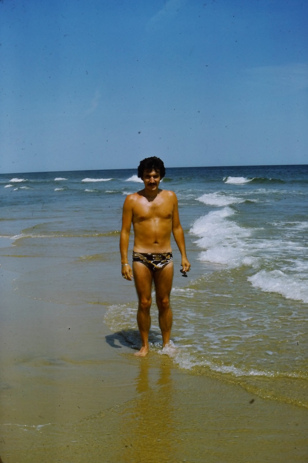 c1970\'s 35mm Slide, Person Beach Ocean Waves Shoreline Summer blue Horizon Sandy