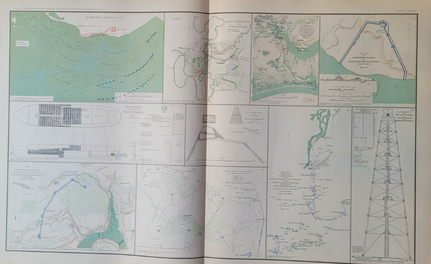 Civil War Map LXVII  Federal Point North Carolina / Ft. Fisher / Virginia / 