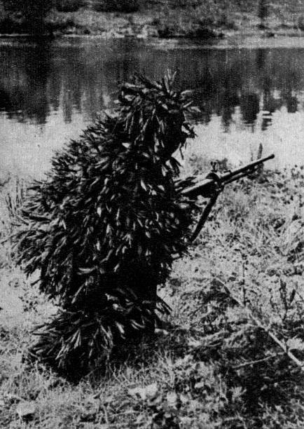 Camouflaged Russian sniper at the Finnish front Historic Old Photo
