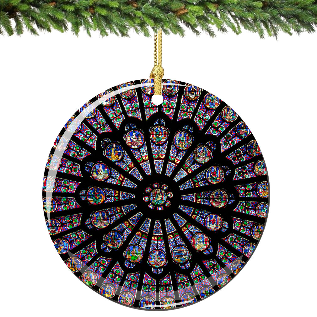 Notre Dame Cathedral Paris Porcelain Rose Window Christmas Ornament Notre Dame Cathedral Paris Porcelain Rose Window Christmas Ornament