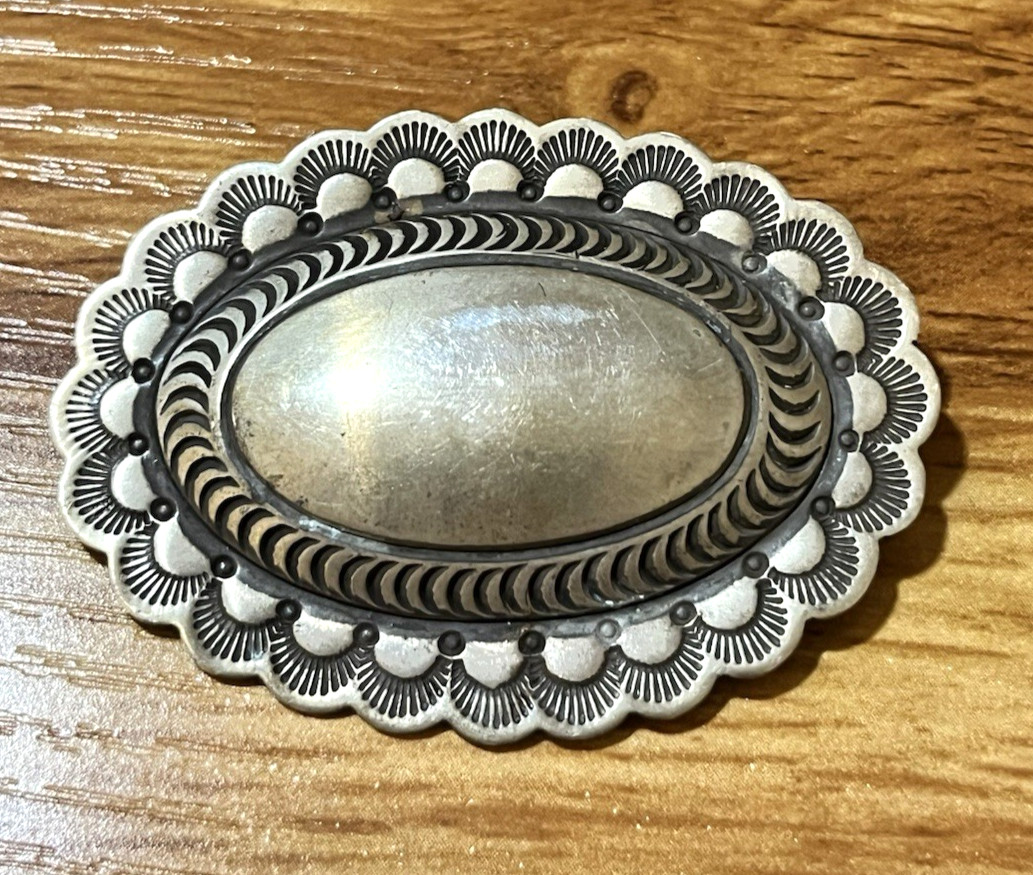 Antique Rocking Horse Ranch Concho Brooch Navajo Native American Sterling Silver