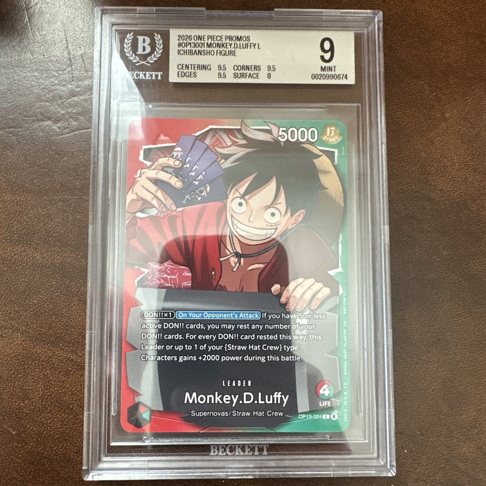 One Piece TCG English Ichiban Kuji Monkey D. Luffy Promo (OP13-001) Beckett 9.5