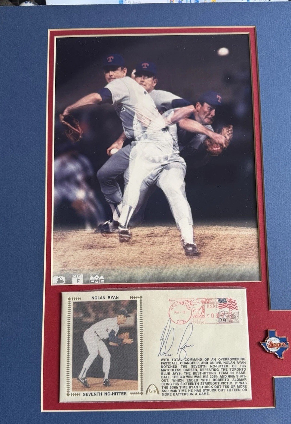 Nolan Ryan autograph signed 7th No-Hitter photo/Pin Ready To Frame