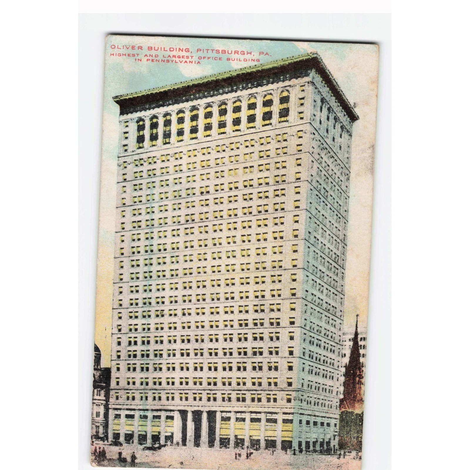 Vintage Oliver Building Pittsburgh PA Postcard 1913 RMS Cancel 1c Franklin Stamp