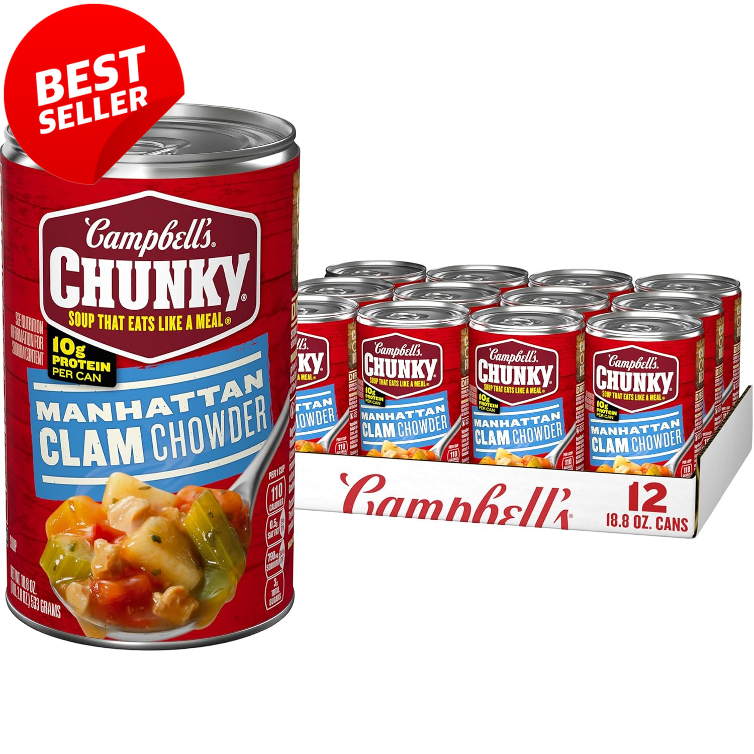 Campbell's Chunky Manhattan Clam Chowder Soup 18.8oz Can Case of 12 - US Campbell's Chunky Manhattan Clam Chowder Soup 18.8oz Can Case of 12 - US