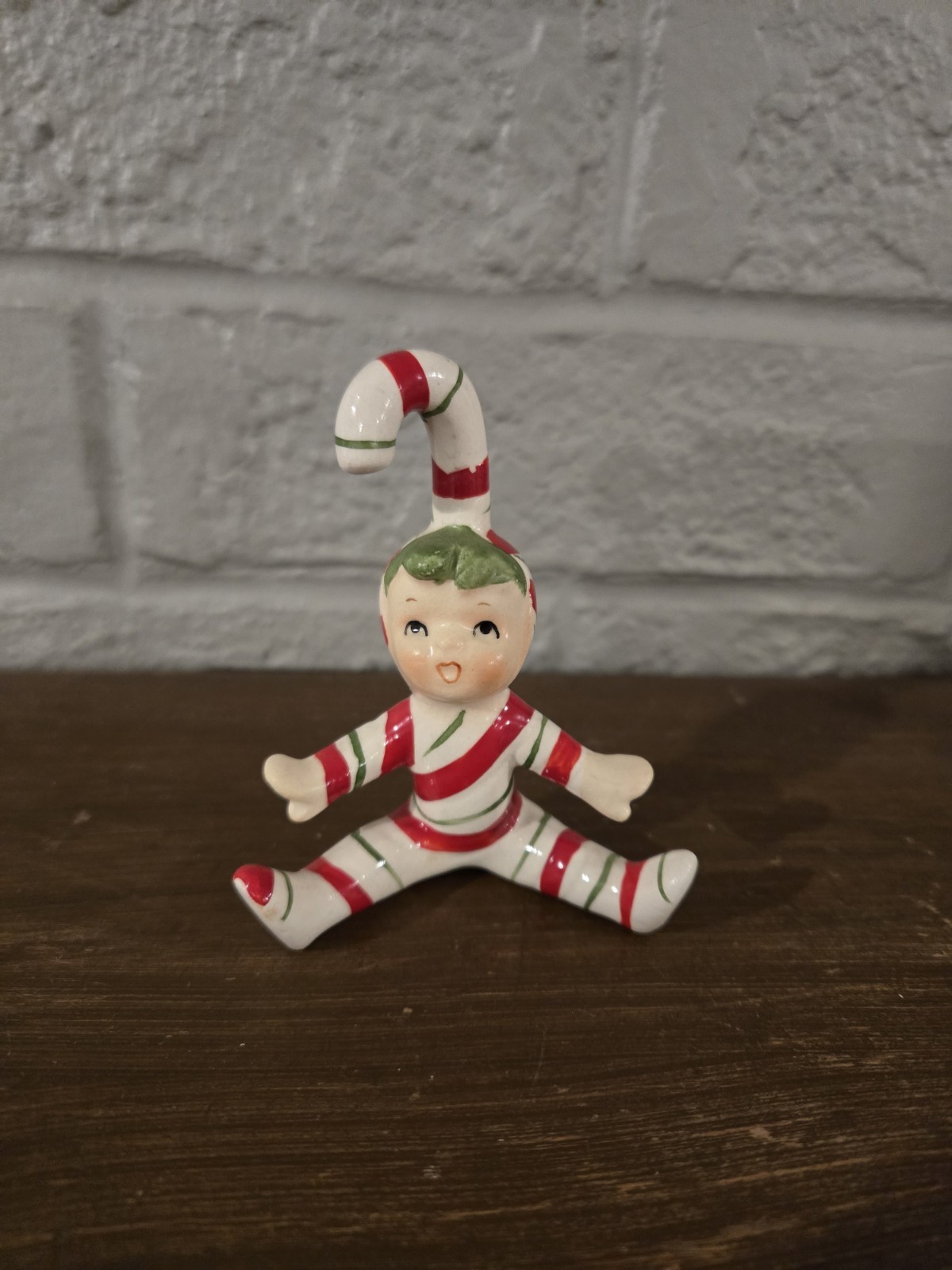 Vintage Geo Z Lefton Christmas Candy Cane Boy Figurine Replacement Green Hair