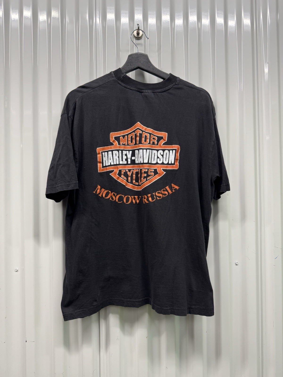 Size XL - Vintage Harley Davidson Black Mockba Moscow Russia Shirt Rare Boxy