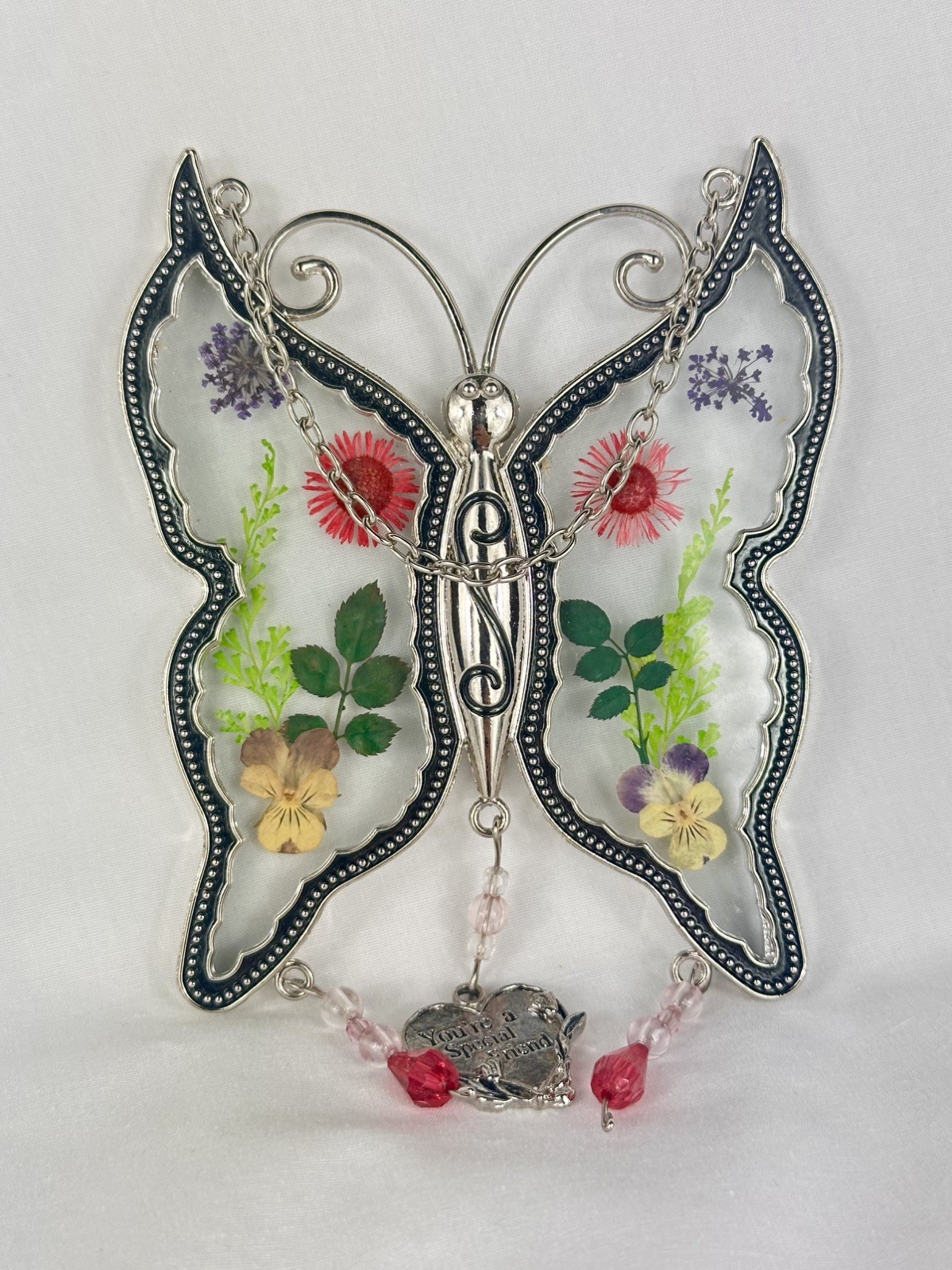 KY &BOSAM You\'re a Special Friend Butterfly Suncatcher Gift Real Pressed Flowers