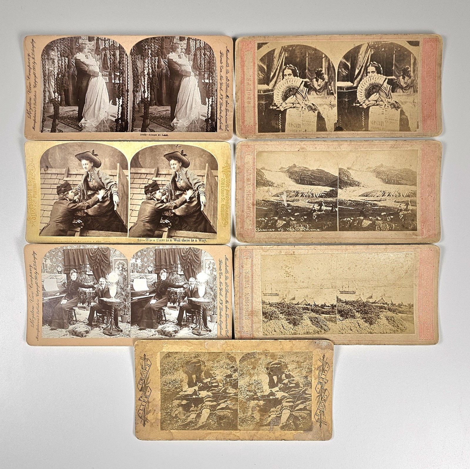 Lot of 7 Antique Stereoview Cards Vintage 1900s Keystone View Co Comic & Travel
