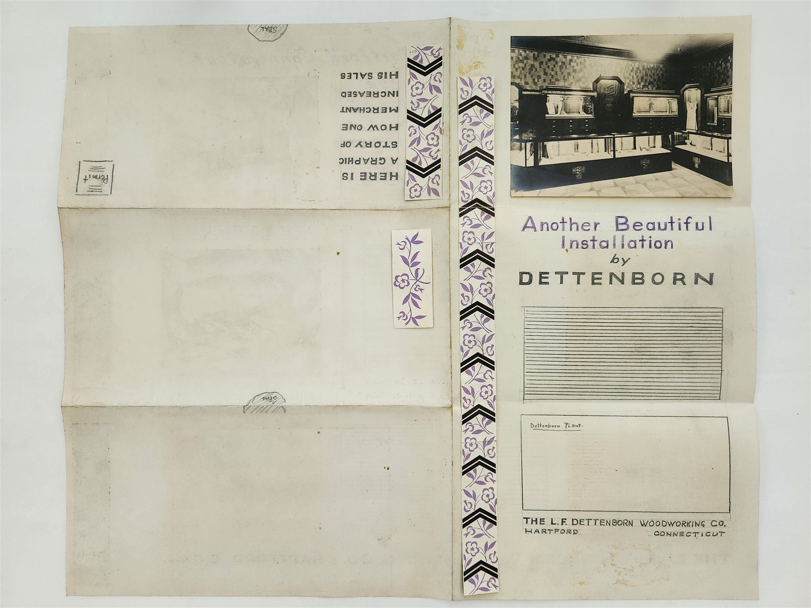 1920s antique DETTENBORN WOODWORKING hartford ct AD MOCKUP store display mailer