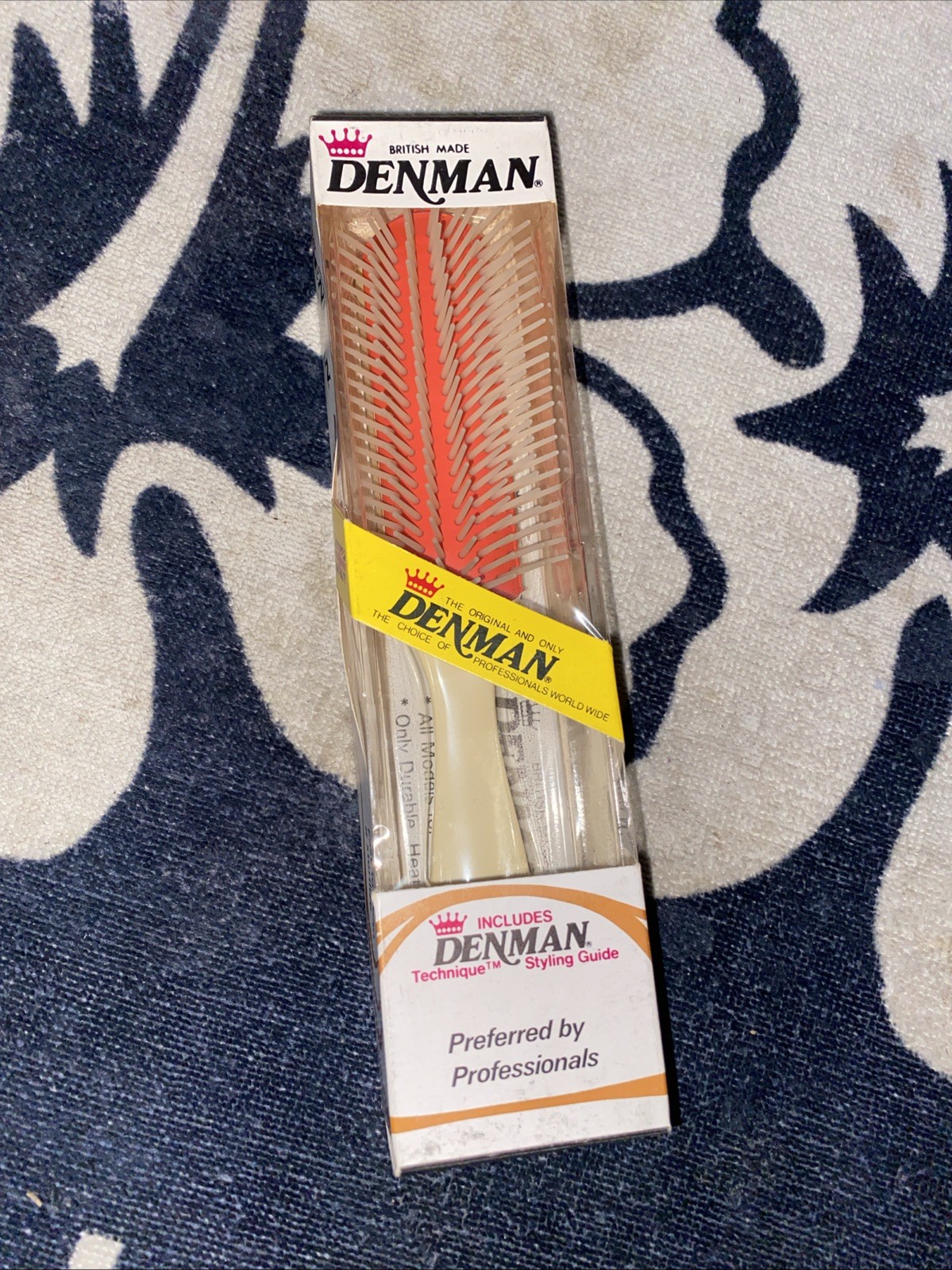 Denman D3 British Made Vtg 70s NOS styling brush In Original Box Professional UK